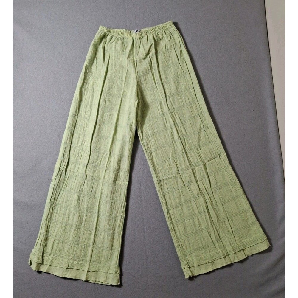 Liz & Jane Cotton Gauze Palazzo Wide Leg Pants S Green Made in USA